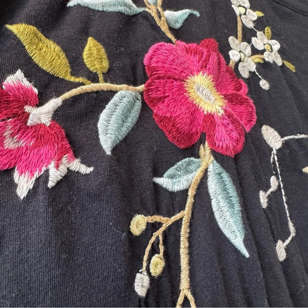 Johnny Was XL Embroidered Tunic Dress Black Floral Bird Boho Midi/Maxi - Picture 7 of 8